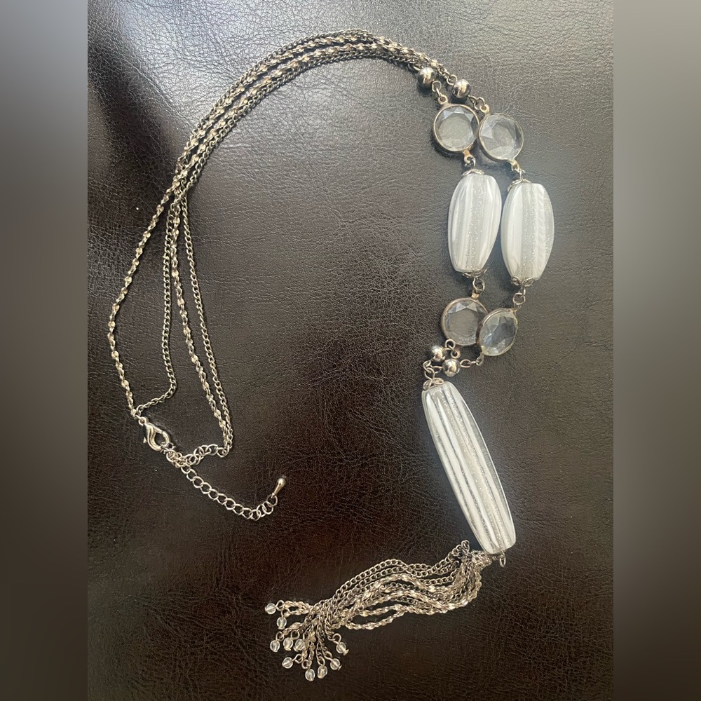 Earrings and necklace - silver set clear and white